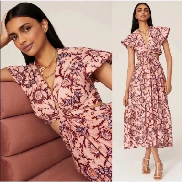 A.L.C. Alexandria Cotton Dress Salmon Red Floral Carlinal Print in Size 6 - Picture 4 of 13